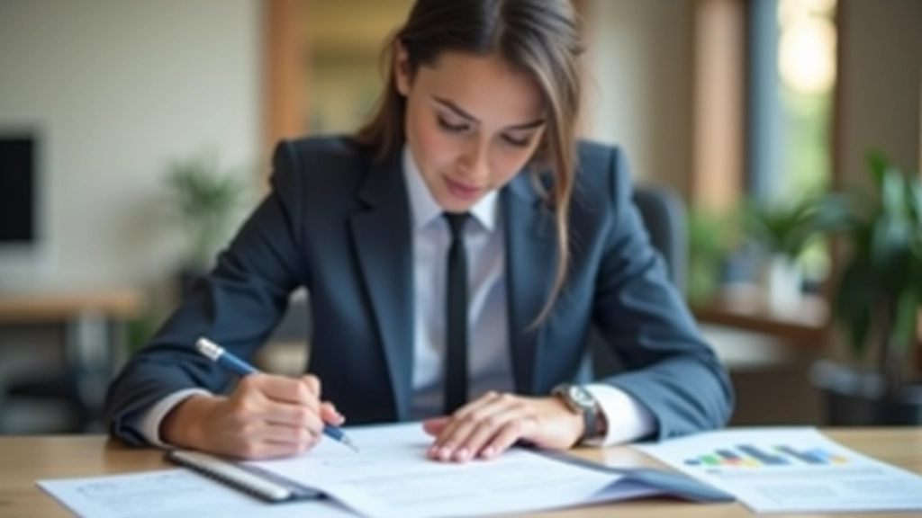 Persona completando formulario de evaluación financiera en escritorio iluminado