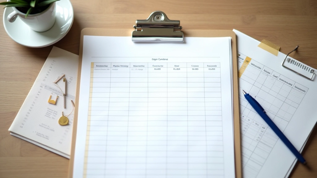 Tabla de control financiero con anotaciones y cifras en un portapapeles