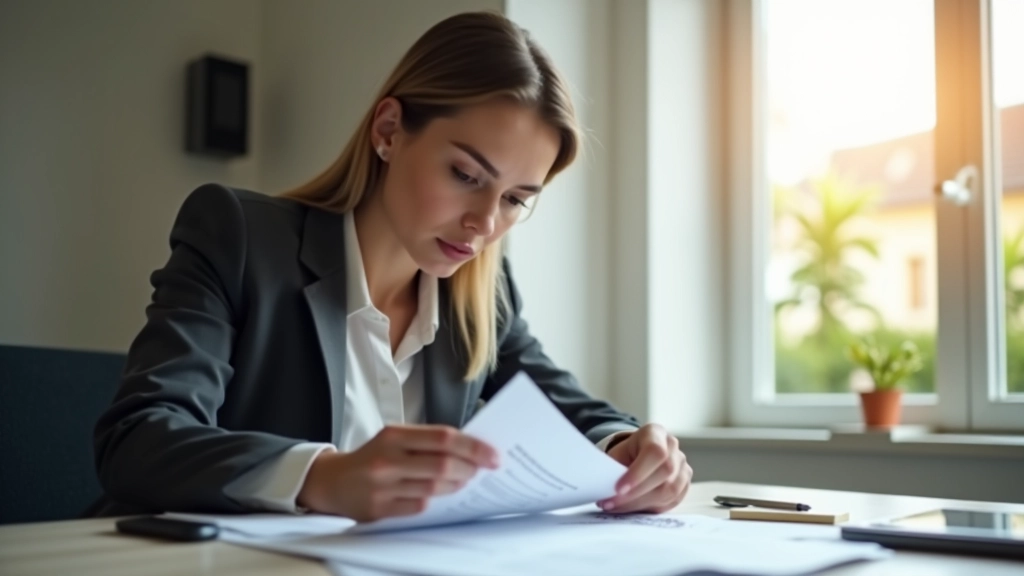 Persona revisando documentos financieros personales en una oficina bien iluminada